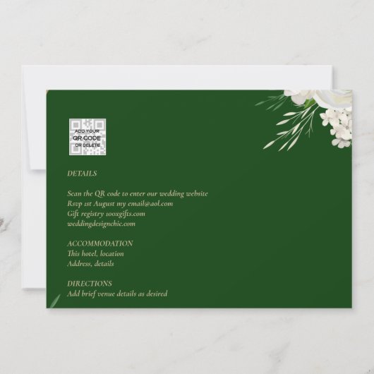 Budget Witte Rozen Groene Trouw Save the Date Kaart (Achterkant)