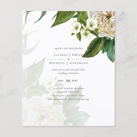 Budget Witte Rozen Stof Blauw Bruiloft Flyer (Voorkant)