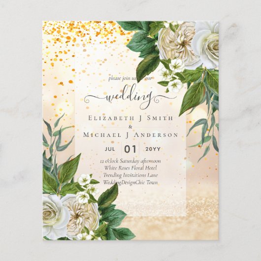 BUDGET WITTE ROZEN Uitnodigingen TROUWHUISSTIJL (Voorkant)