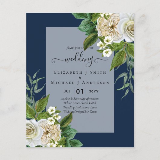 BUDGET WITTE ROZEN Uitnodigingen TROUWHUISSTIJL Flyer (Voorkant)