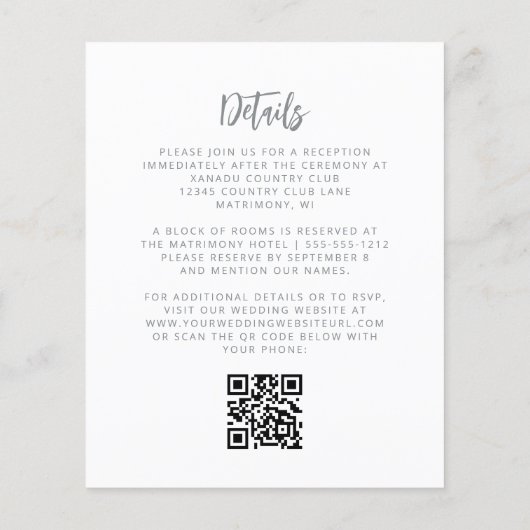 Budget Witte Zilveren Glitter QR Code Huwelijksuit (Achterkant)