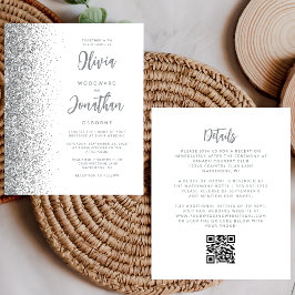 Budget Witte Zilveren Glitter QR Code Trouw Uitnod