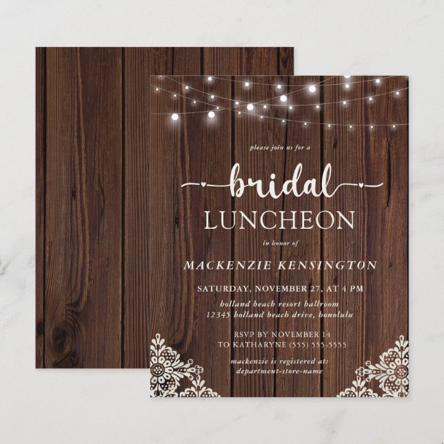 Budget Wood Lace Bridal Shower Uitnodiging (Voorkant / Achterkant)