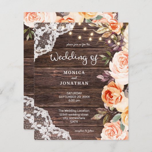 Budget Wood, Lace, Roze en Peach Floral Wedding (Voorkant / Achterkant)