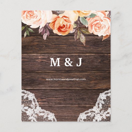 Budget Wood, Lace, Roze en Peach Floral Wedding (Achterkant)