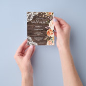 Budget Wood, Lace, Roze en Peach Floral Wedding Flyer (Hand)