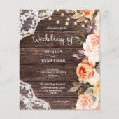 Budget Wood, Lace, Roze en Peach Floral Wedding Flyer (Voorkant)