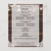 Budget Wood, String Lights, Lace Wedding Ceremony Flyer (Achterkant)