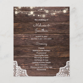 Budget Wood, String Lights, Lace Wedding Ceremony Flyer