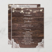 Budget Wood, String Lights, Lace Wedding Program (Voorkant / Achterkant)