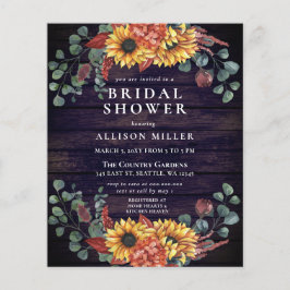 Budget Wood Sunflower Bridal Shower Invitation