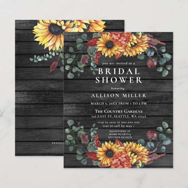 Budget Wood Sunflower Bridal Shower Invitation (Voorkant / Achterkant)