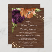 Budget Wooden Rustic Floral Wedding Invitation (Voorkant / Achterkant)