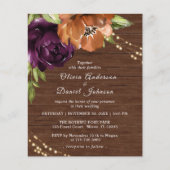 Budget Wooden Rustic Floral Wedding Invitation (Voorkant)