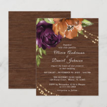 Budget Wooden Rustic Floral Wedding Invitation