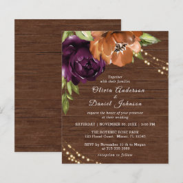 Budget Wooden Rustic Floral Wedding Invitation