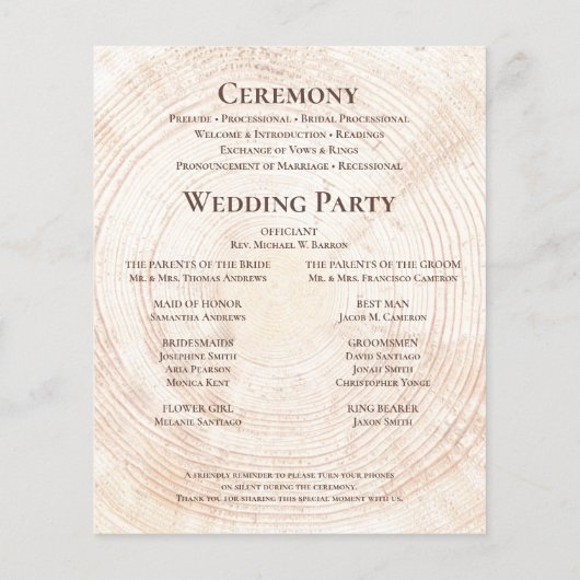 Budget WoodGrain Rustic Wedding Custom Program (Achterkant)