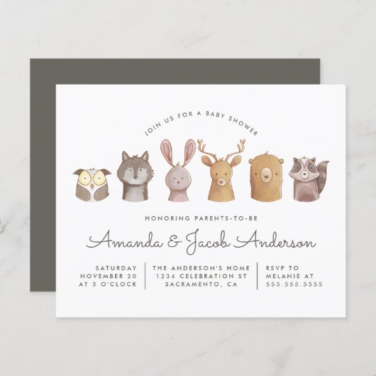 Budget Woodland Animal Thed Baby shower (Voorkant / Achterkant)