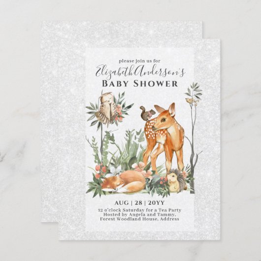 BUDGET Woodland Animals Baby Boy Girl Shower INV's (Voorkant / Achterkant)