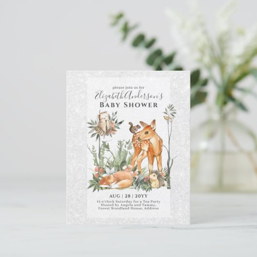 BUDGET Woodland Animals Baby Boy Girl Shower INV's (Staand voorkant)