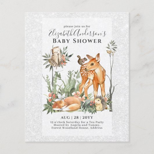BUDGET Woodland Animals Baby Boy Girl Shower INV's (Voorkant)