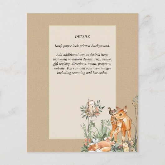 BUDGET Woodland Animals Baby Boy Girl Shower INV's (Achterkant)