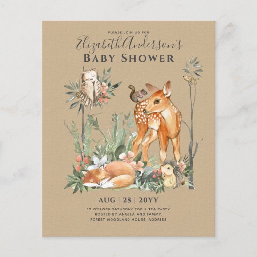 BUDGET Woodland Animals Baby Boy Girl Shower INV's (Voorkant)