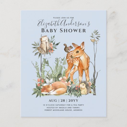 BUDGET Woodland Animals Baby Boy Girl Shower INV's Flyer (Voorkant)