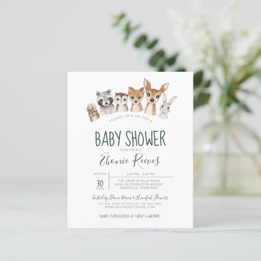 Budget Woodland Animals Baby shower Invitation (Staand voorkant)