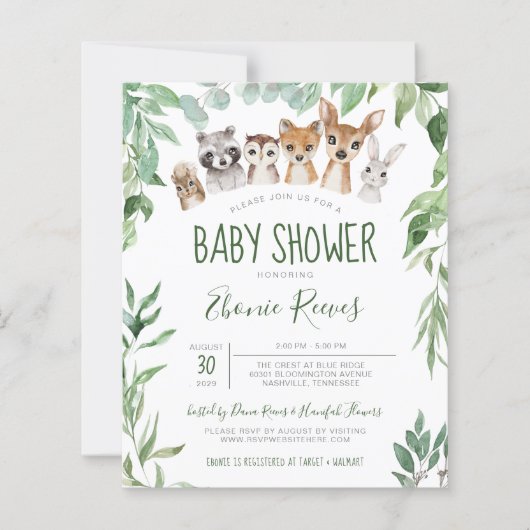 Budget Woodland Animals Baby shower Invitation (Voorkant)