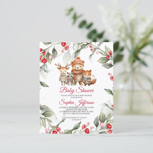 Budget Woodland Animals Baby shower Invitation (Staand voorkant)