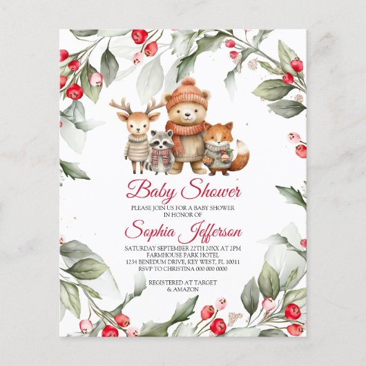 Budget Woodland Animals Baby shower Invitation (Voorkant)