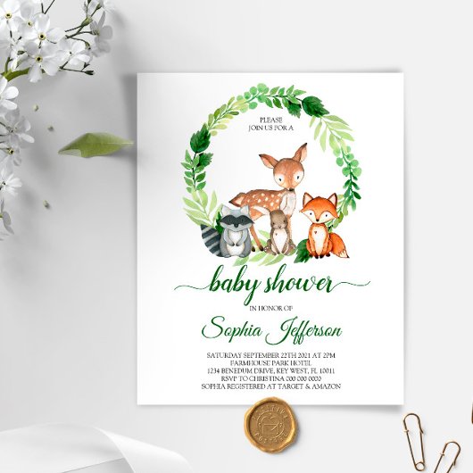Budget Woodland Animals Baby shower Invitation