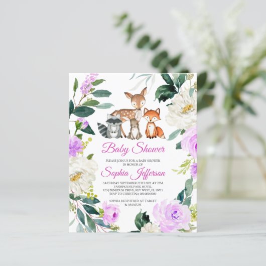 Budget Woodland Animals Baby shower Invitation (Staand voorkant)