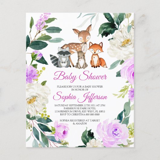 Budget Woodland Animals Baby shower Invitation (Voorkant)