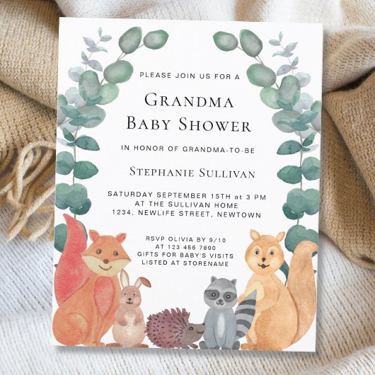 Budget Woodland Animals Grandma Baby shower Invite