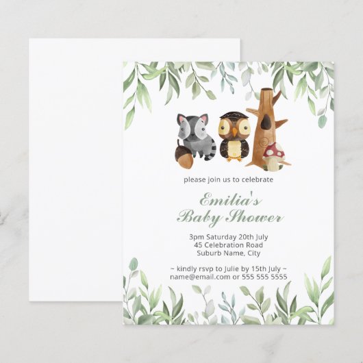 Budget Woodland Animals Greenery Baby shower (Voorkant / Achterkant)