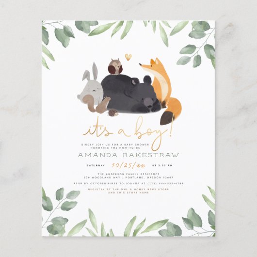 Budget Woodland Animals & Greenery Boy Baby shower (Voorkant)