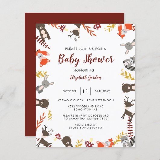 Budget Woodland Baby shower Cute Forest Neutral (Voorkant / Achterkant)