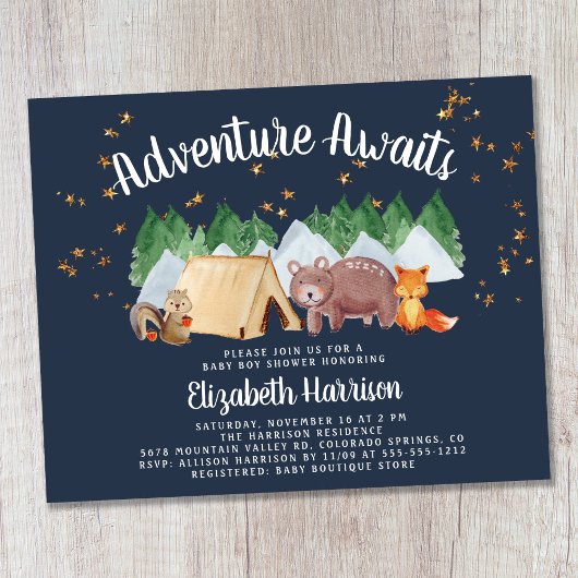 Budget Woodland Camping Baby shower Invitation