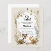 Budget Woodland Creatures Baby shower Invite (Voorkant / Achterkant)