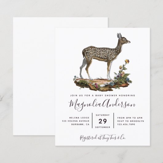 Budget Woodland Deer Baby shower Invitation (Voorkant / Achterkant)