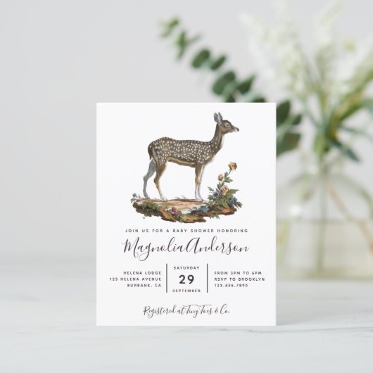 Budget Woodland Deer Baby shower Invitation (Staand voorkant)
