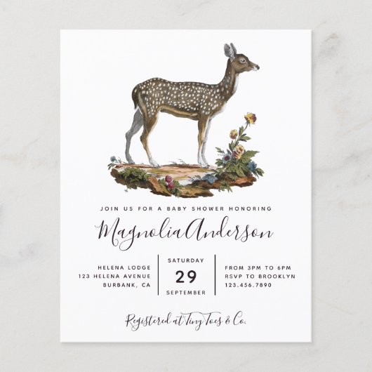 Budget Woodland Deer Baby shower Invitation (Voorkant)