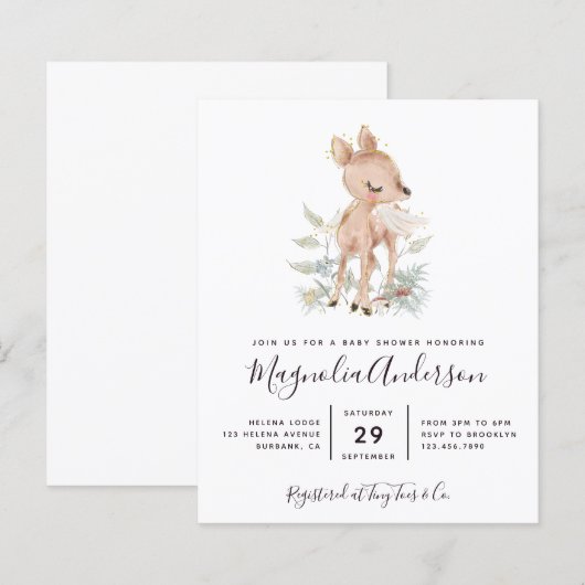 Budget Woodland Deer Baby shower Invitation (Voorkant / Achterkant)