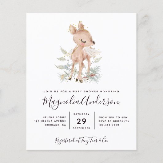 Budget Woodland Deer Baby shower Invitation (Voorkant)
