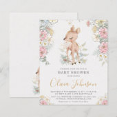 BUDGET Woodland Deer Floral Baby shower Invitation (Voorkant / Achterkant)