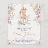 BUDGET Woodland Deer Floral Baby shower Invitation (Voorkant)