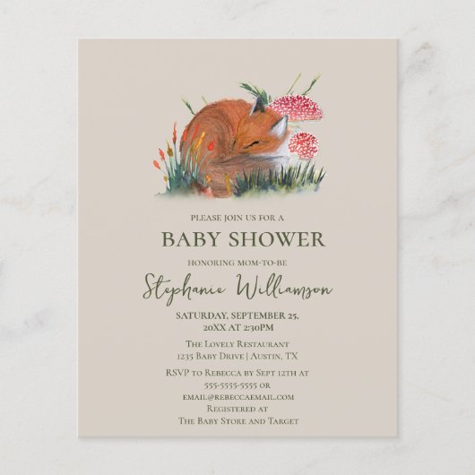 Budget Woodland Fox Autumn Baby shower (Voorkant)