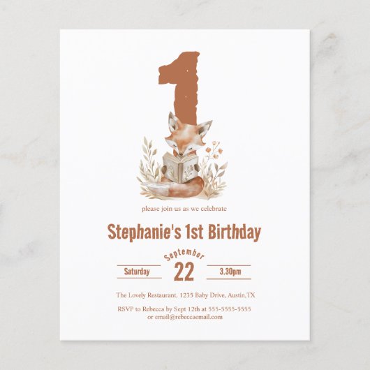 Budget Woodland Fox Het lezen van een boek 1e verj (Voorkant)